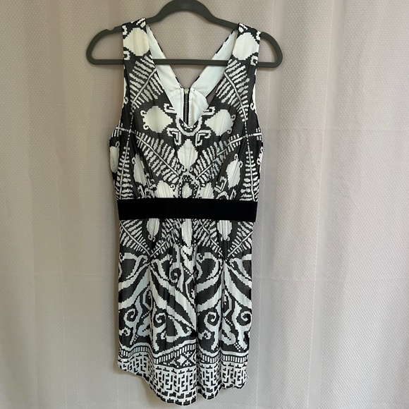 Milly Of New York Dress Black & White Cotton Silk V Neck Exposed Zip Sz10 - Picture 1 of 9